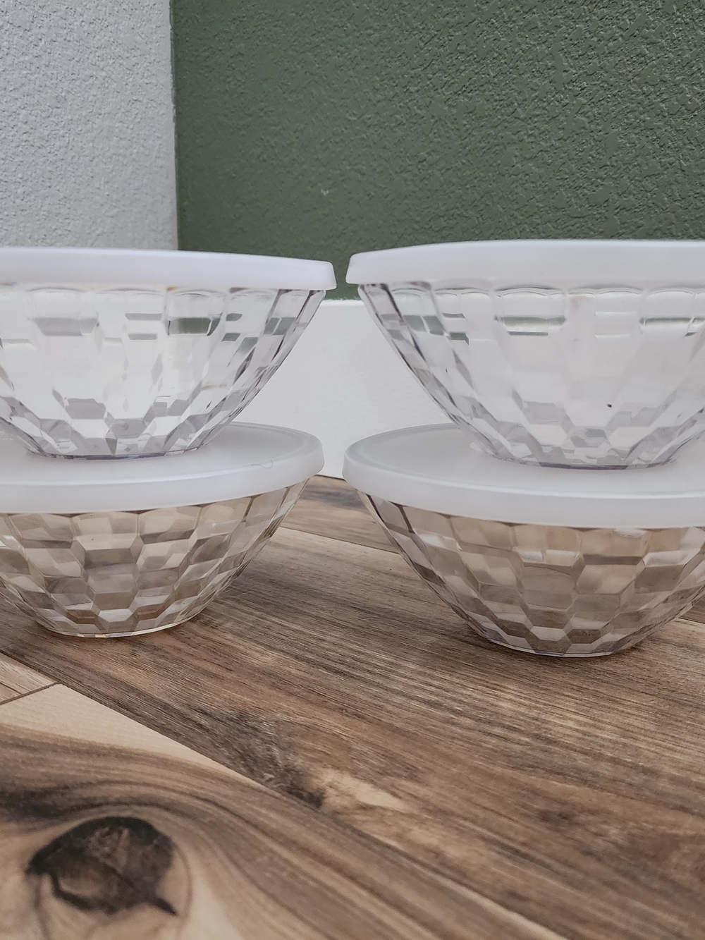 4 Vintage Tupperware Ice Prism 500ml Bowls 5751 with Lids 5752, Crystal Clear
